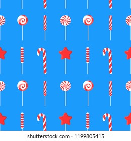 Seamless pattern with candy canes. Art can be used for wallpaper, poster, postcard, holiday packing.