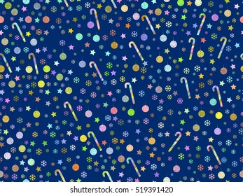 Seamless pattern with candy canes and xmas balls. Christmas pattern. Vector illustration.