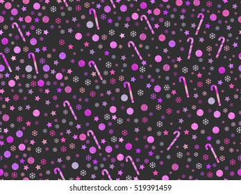 Seamless pattern with candy canes and xmas balls. Christmas pattern. Vector illustration.