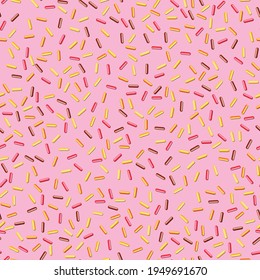 Seamless pattern with candy donut glaze on color background. 3d realistic food pattern, cake, sugar sweet texture. Template modern design for poster, card, fabric, textile. Vector illustration.