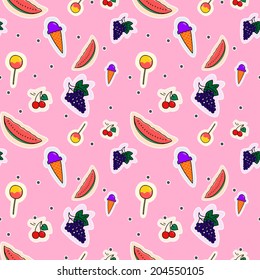 Seamless pattern candy and fruit