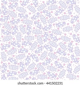 Seamless pattern with candy and hearts on light background. Ã�Â¡an be used for cover, design fabric, textile, greeting card and more designs.