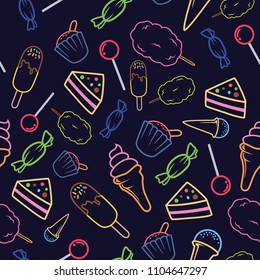 Seamless Pattern with candy ice cream lollipop and other elements