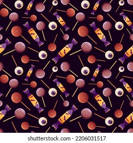 Seamless pattern with candy and lollipops for Halloween