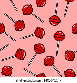 Seamless pattern with candy lollipops in retro style. Vector illustration.