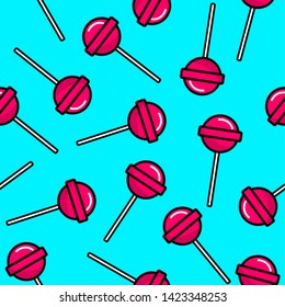 Seamless pattern with candy lollipops in retro style. Vector illustration.