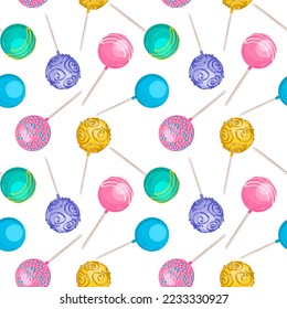 Seamless pattern with candy on a stick illustration. Vector hand drawn candy on a stick. Background with dessert, sweets, menu design, restaurant, shop for textiles, interior, wallpaper