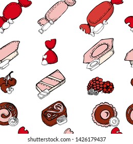 Seamless pattern. Candy wrapped. Fruits. Chocolate candies.