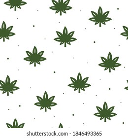 Seamless pattern of cannabis in flat style on a white background.