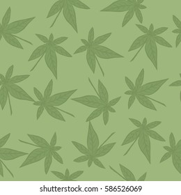 Seamless pattern with cannabis. Green stylized hemp leaves.