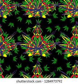 seamless pattern cannabis hemp green abstract print on fabric items clothes t-shirts chezhla on phone plastic silk printing