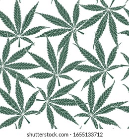 Nahtlose Muster mit Cannabisblatt, Muster der Skizze Marihuana. Vintage-Vektorillustration