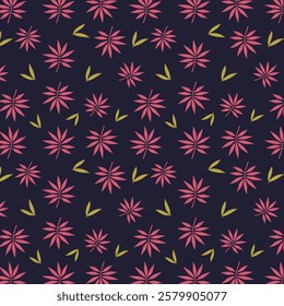 Seamless pattern with cannabis leafs on dark blue background.