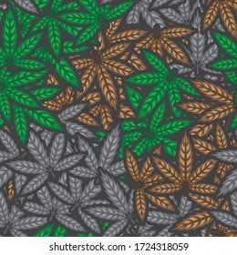 Seamless pattern with cannabis leafs texture. Can use for camoflage texture