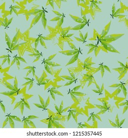 Seamless pattern. Cannabis leaves against the background of seven-pointed stars. Editable.