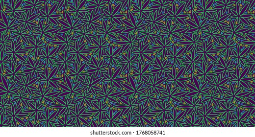 Seamless Pattern With Cannabis Leaves. Doodle Vector Illustration Art