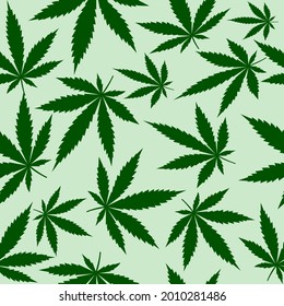 Nahtlose Muster mit Cannabis Blätter grüner Stil einzeln auf hellgrüner Tapete geeignet für Hintergründe, Stoffe, Umhüllungspapier, Verpackung. Vektorgrafik