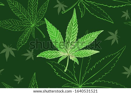 Seamless pattern of cannabis leaves. Pattern of green marijuana leaf.