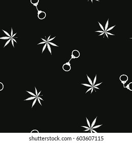 seamless pattern with cannabis leaves and handcuffs for your design