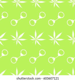 seamless pattern with cannabis leaves and handcuffs for your design