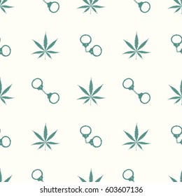 seamless pattern with cannabis leaves and handcuffs for your design