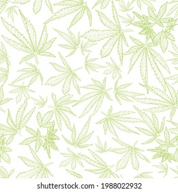 Seamless pattern of cannabis leaves. Hemp background
