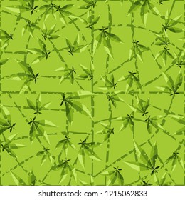Seamless pattern. Cannabis leaves on a curved mesh background. Editable.