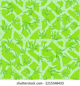 Seamless pattern. Cannabis leaves on the background of the lattice. Editable.