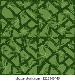 Seamless pattern. Cannabis leaves on the background of the lattice. Editable.