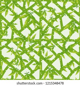 Seamless pattern. Cannabis leaves on the background of the lattice. Editable.