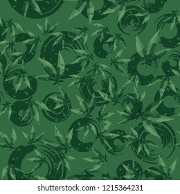 Seamless pattern. Cannabis leaves on a background of circles. Editable.