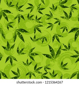 Seamless pattern. Cannabis leaves on a background of circles. Editable.