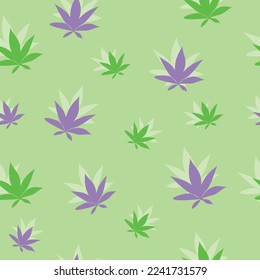 Patrón sin foco de hojas de cannabis sobre fondo verde