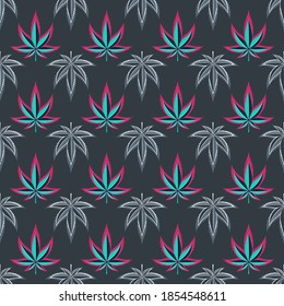 Seamless pattern with cannabis leaves. Cannabis, sativa, indica,marijuana. Vector Illustration background