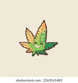 Seamless pattern with Сartoon cannabis leaves smiling on pink background. Perfect content for wallpaper, postcards, posters, fabric, napkins and other creative projects.