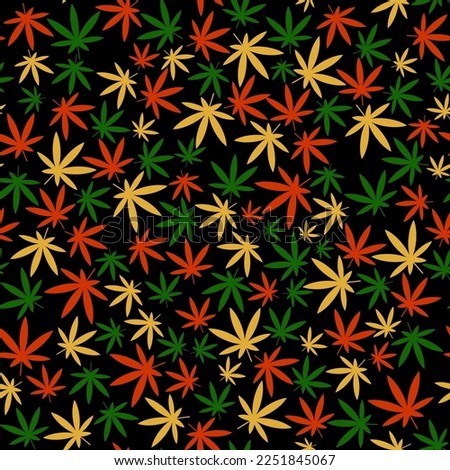Seamless pattern with cannabis on black background