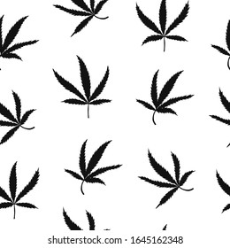 Seamless pattern with cannabis silhouette. Hemp plant for print and background. Vector Illustration