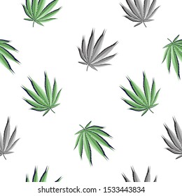 Seamless pattern with cannabis, transparent background in flat style. Vector illustration