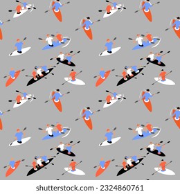 Seamless pattern with canoe, kayak, boats, flat modern style shirt, print, stamp, badge, tee.