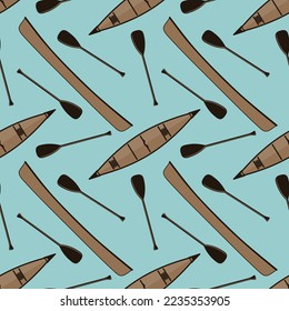 Seamless pattern with Canoe and paddles. Vector illustration
