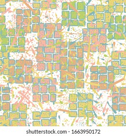 Seamless pattern. Canvas stained with blots and splashes. Chaotic pattern.