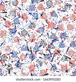Seamless pattern. Canvas stained with blots and splashes. Chaotic pattern.