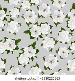 A seamless pattern of Cape jasmine flower. vector illustration. flower background.