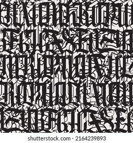 Seamless pattern of capital Gothic letters. Repeating background with medieval Latin letters. Vector texture of english alphabet letters. Wallpaper, wrapping paper, fabric