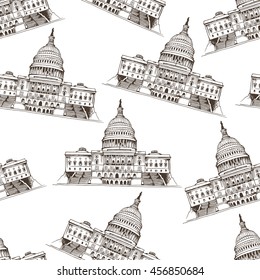 Seamless pattern with Capitol Building, Washington, DC in USA, vector illustration