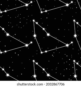 seamless pattern with Capricorn constellation, handwritten lettering and zodiac sign. For your packaging, fabric and product decoration.