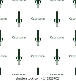 Seamless pattern with Capricorn zodiac sword sign. Cartoon zodiacal weapon. Astrological, horoscope sign. Vector illustration for design, web, wrapping paper, fabric, wallpaper.