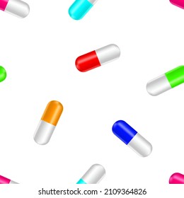 Seamless pattern of capsules pills. Vector illustration template