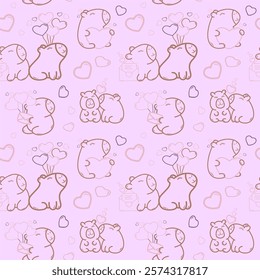  seamless pattern with capybara in love