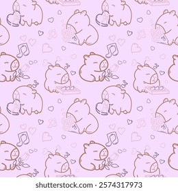  seamless pattern with capybara in love